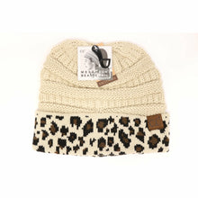 Load image into Gallery viewer, Matching Cuff Leopard Print Ponty Tail CC Beanie
