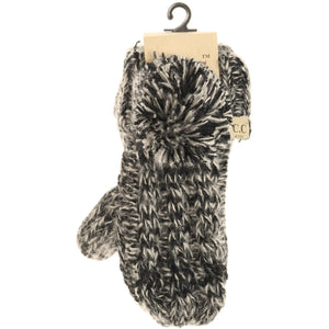 Kids CC Multi-Tone Double Pom Fuzzy Lined Mittens