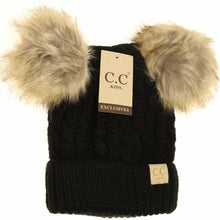 Load image into Gallery viewer, KIDS Cable Knit Double Fur Pom Beanie
