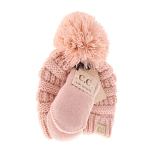 Load image into Gallery viewer, BABY Solid Knit Pom C.C Beanie with Mitten
