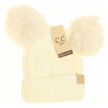 Load image into Gallery viewer, KIDS Cable Knit Double Matching Pom Beanie
